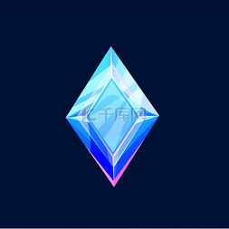 蓝色水晶宝石图片_蓝色魔法水晶镶嵌宝石矢量图标菱