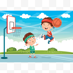 卡通儿童打图片_儿童打篮球的矢量图解