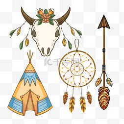 印第安部落风格图片_羊头可爱箭头弓箭捕梦网帐篷波西