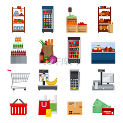 basket图片_Supermarket Decorative Flat Icons Set