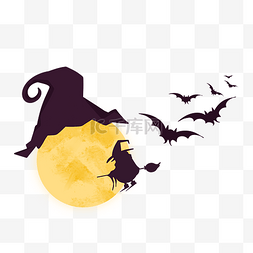 月亮图片_万圣节月亮女巫蝙蝠