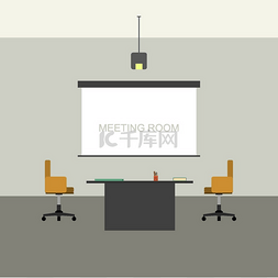 公司会议背景图片_平面风格的会议室，配有带屏幕的