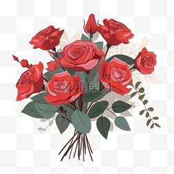 红色卡通花朵图片_扁平卡通插画装饰素材玫瑰花束1