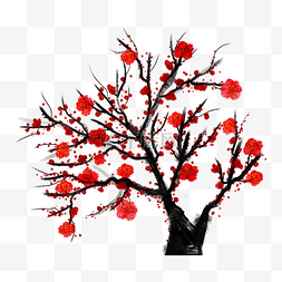 樱花壁纸图片_新年红梅树枝水墨风格