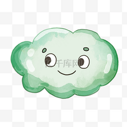 云朵绿色笑脸卡通水彩图案