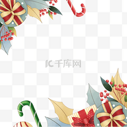 平铺花卉图片_水彩圣诞装饰礼物叶子植物花卉边
