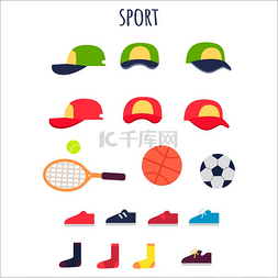 篮球和足球图片_运动服装和装备矢量收集绿色和红