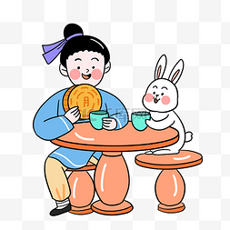 中秋节快乐图片_中秋中秋节吃月饼男子玉兔