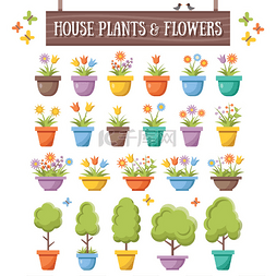 绿色游戏背景图片_时尚平的房子植物、 树木花草集