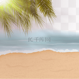 沙滩海水图片_夏季沙滩绿色叶子海水质感边框