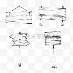 复古木板图片_公告木板指示牌线稿卡通