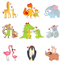 elephant图片_Small Animals And Their Moms Illustration Set