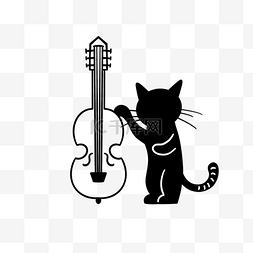音乐创意图片_黑色站立猫咪抚琴