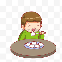 男孩吃饺子冬至春节