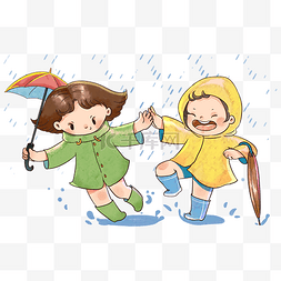 ps海报谷雨图片_雨天玩耍小女孩