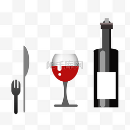 卡通红酒刀叉和杯子