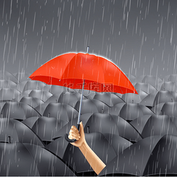 个性黑色背景图片_雨下的红伞