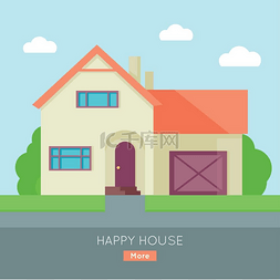 国家图标图片_Happy House with Terrace 横幅海报模板..