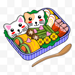 香菇配菜图片_小猫咪主题的日本可爱饭盒