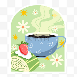 抹茶蛋糕插画图片_抽象美味蛋糕咖啡贴纸