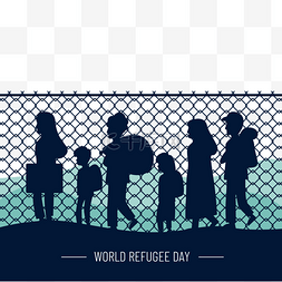 世界难民日人类栅栏剪影