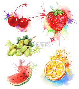 水彩绘画水果和浆果