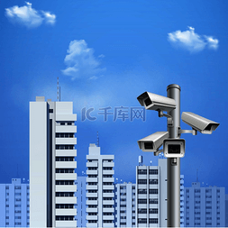 监控系统图片_安全系统监控摄像头背景与城市景