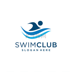 游泳男子标志设计模板灵感蓝色.