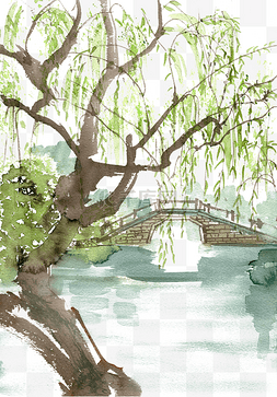 杨柳图片_柳树与石桥
