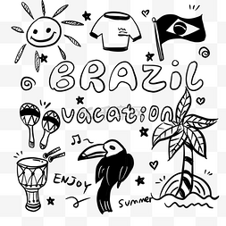 啄木鸟黑色图片_黑色卡通线巴西旅游概念涂鸦画