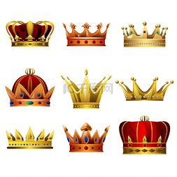 一组皇冠设计的矢量图解