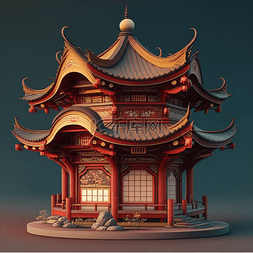 3D中式古风建筑