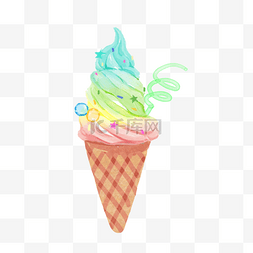 手绘水彩夏天卡通甜筒彩虹冰淇淋