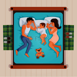 唐代人首鸡身瓷俑图片_睡在床上的家庭与父母和小儿子一