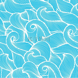 抽象轮廓图片_波浪形卷曲无缝图案抽象轮廓蓝色