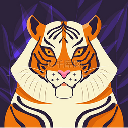 画像手图片_紫色背景上美丽老虎的彩色画像。