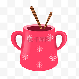 雪花彩色图片_咖啡泡沫粉色雪花杯子卡通创意
