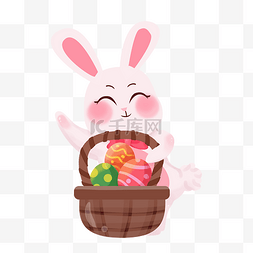 复活节兔子和提篮里的彩蛋