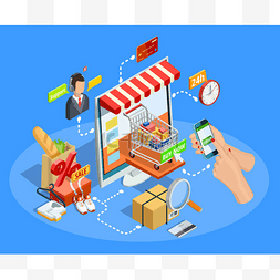 basket图片_Shopping E-commerce Concept Isometric Poster