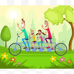 骑自行的女孩图片_幸福的家庭享受双人自行车骑