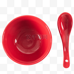 餐具碗图片_过年年夜饭红色餐具碗和勺子