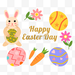 复活节图片_彩色的复活节可爱兔子和彩蛋
