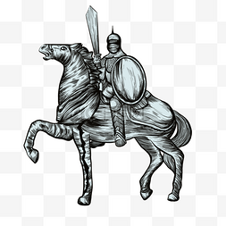 中世纪骑士复古黑白画