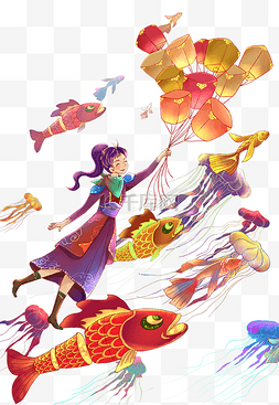 鱼花灯图片_元宵节元宵花灯描线描金