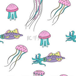 海洋卡通图片_海洋生物的无缝模式。