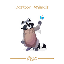  卡通系列卡通动物︰ 浣熊和蝴蝶