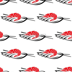 日本重复图案图片_用方形筷子在盘子上画红烤虾的涂