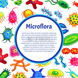 微生物区系海报带有圆形块和细菌