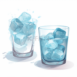 冰块图片_蓝色夏季清凉冰水