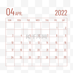 简约桌面日历计划2022年四月月历